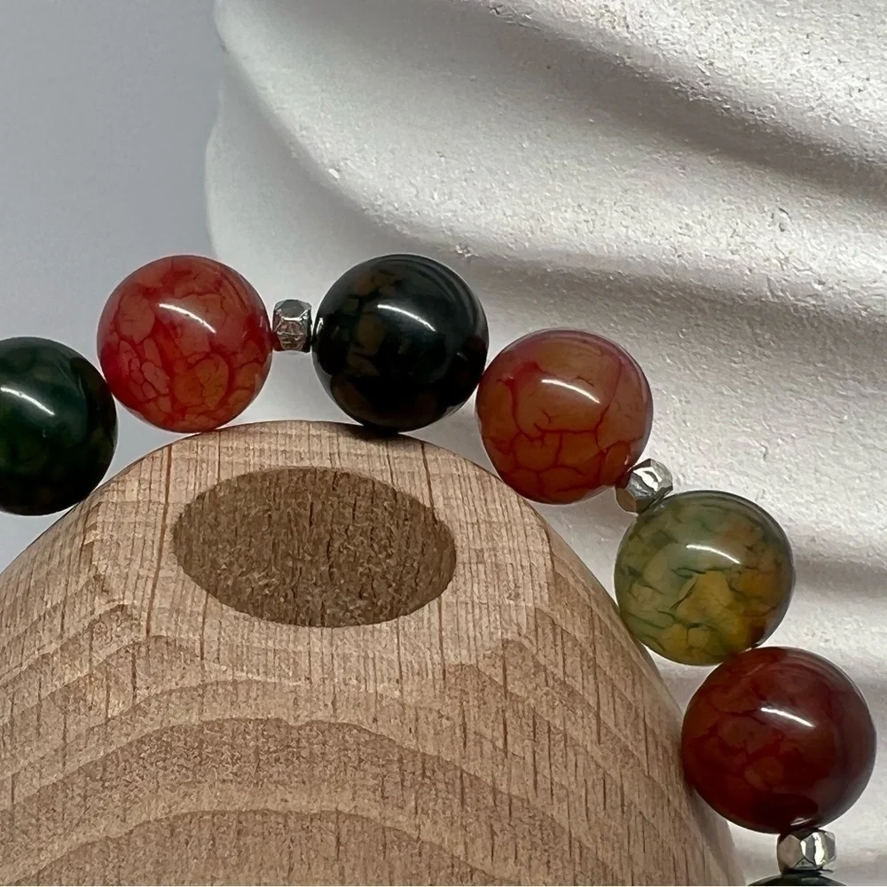 𝅺Multicolored Agate Gemstone Beaded Stretch Bracelet